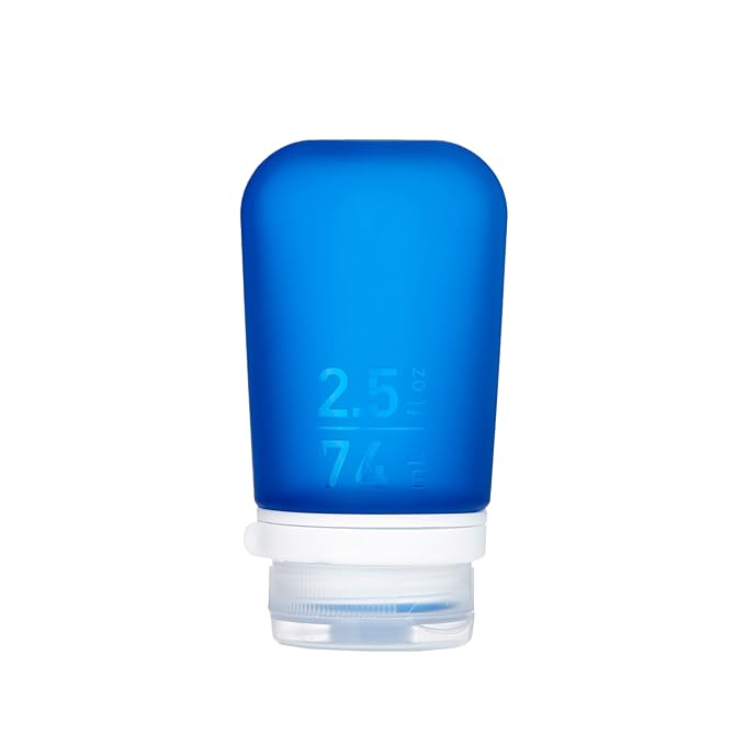 humangear GoToob+ (Medium) | Refillable Silicone Travel Bottle | Locking Lid | Food-Safe Material | Dark Blue, Medium (2.5 fl.oz.; 74ml)