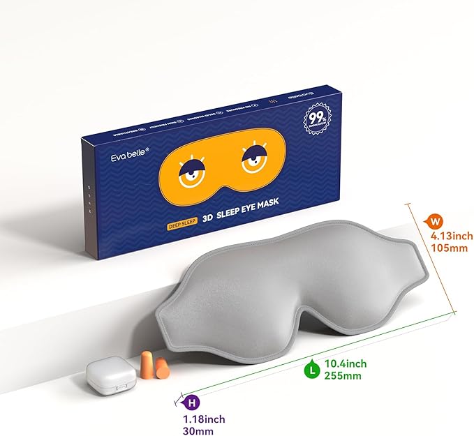 EVA BELLE Sleep Mask, Light Blocking Eye Sleeping Mask for Women Men, Adjustable 3D Memory Foam, Adjustable