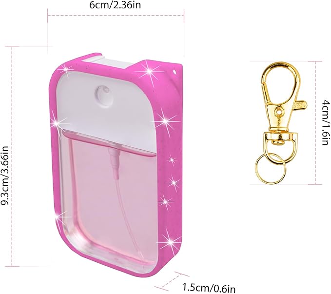 Silicone Case Compatible with Touchland Hand Sanitizer Spray, Protective Case with Keychain for 1 fl oz, Hand Sanitizer Spray Accessory (Glitter Sequin Hot Pink)