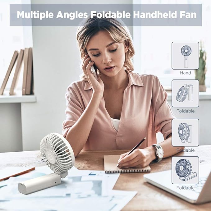 EasyAcc Personal Fans Portable Rechargeable, Washable Guard + Powerful + 180°Foldable + Professional ODM Fan + Durable, 4 Speeds Portable Cooling Fan for Travel Outdoor Office