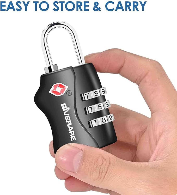 2 Pack TSA Approved Travel Luggage Locks, Combination Lock Keyless, 3-Digit Padlocks, Travel Sentry Accepted Compatible Padlock for Gym Locker, Golf Bag Case, Backpack, Black-by GIVERARE