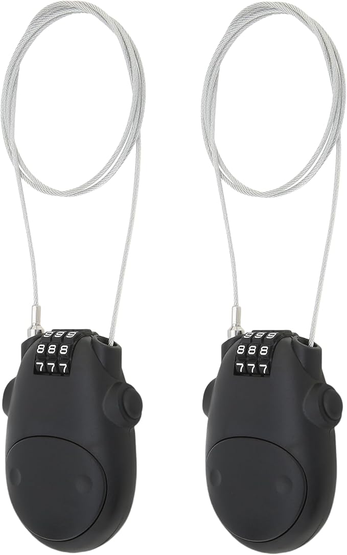 Combination Cable Lock, Cable Luggage Locks with 30 inch Retractable Steel Cable, Travel Lock Combo Mini Lock for Suitcase Stroller Bike (2, Black)