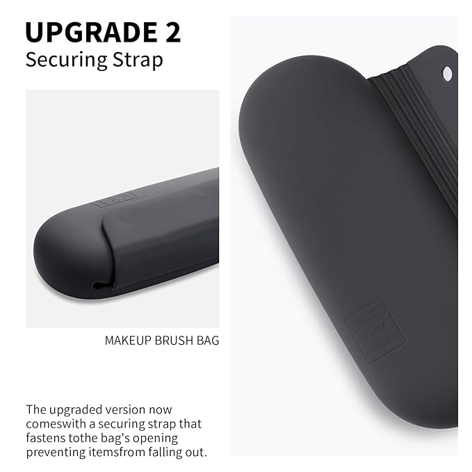 AGIKET 2 IN 1 Silicone Makeup Brush Holder with Beauty Make Up Sponge Holder Case：Soft Portable Cosmetic Face Brushes Holder with Upgrade Anti-Fall Out Magnetic Closure - Grey