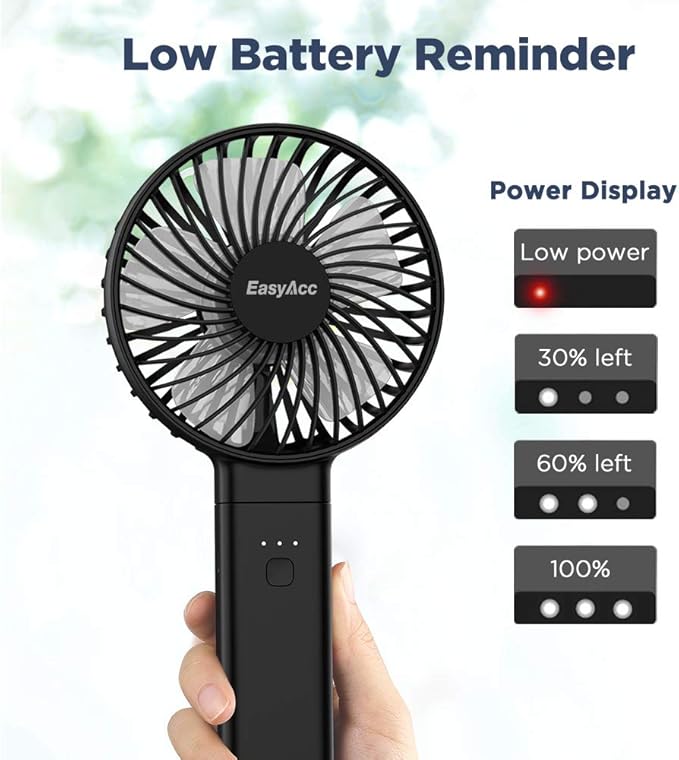 EasyAcc Handheld Fan, 5000mAh Battery Operated Portable Fan [20 Hours Quiet Powerful ] 4 Speed Power Indicator/One Touch Power Off Foldable for Travel Office Outdoor
