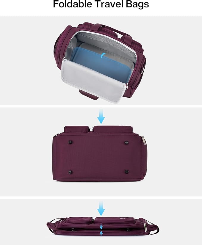 MILADA Underseat Carry On Luggage Bags for Travel Lightweight Foldable Carry On Bags for Airplanes Small Duffle Bag for Men Women TSA Approved Underseat Bag Travel Tote Bags, Purple