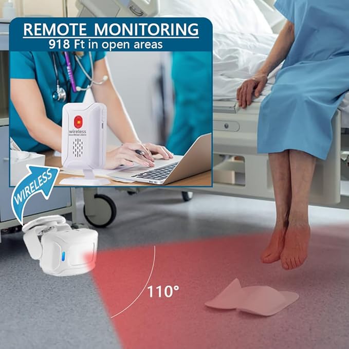 Rechargeable Door&Bed Exit Alarm for Elderly Dementia Patients,Wireless Bed Alarm for Elderly Adults,Bed Alarms and Fall Prevention for Dementia Patients with 5 Types of Reminders