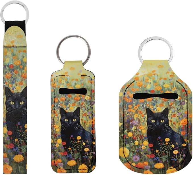 Suobstales 3Pcs Travel Bottles Keychain Holder Set,Travel Bottle Sleeves+Neoprene Chapstick Holders+Lanyard Keychain