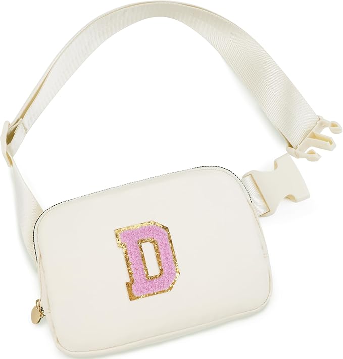 Uygafly Personalized Belt Bag for Women Girls - Fashion Mini Waist Packs with Adjustable Strap - Trendy Travel Fanny Pack Crossbody Bags with Initial Letter - Teen Gifts | Cream,D
