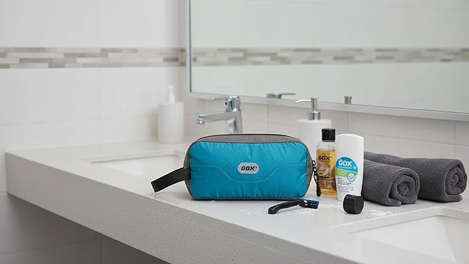 GOX Travel Small Toiletry Bag for Men Nylon Dopp Kit Medicine Bag Travel Organizer Pouch Shave Kits for Teens Toiletry Essentials Bathroom Compact (Peacock, 7.9 * 3.7 * 2 Inches)