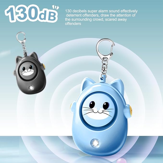 Personal Alarms for Women – 130dB Loud Siren, Safety Keychain with LED Light, Cute Cat Design Security Device for Women, Children, Elderly