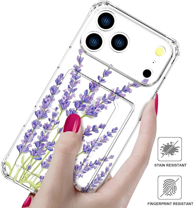Compatible with iPhone 17 Pro Case Card Holder for Women Cute Design,Wallet Phone Cases Transparent Cool Kawaii Protective (Clear Purple Lavender)