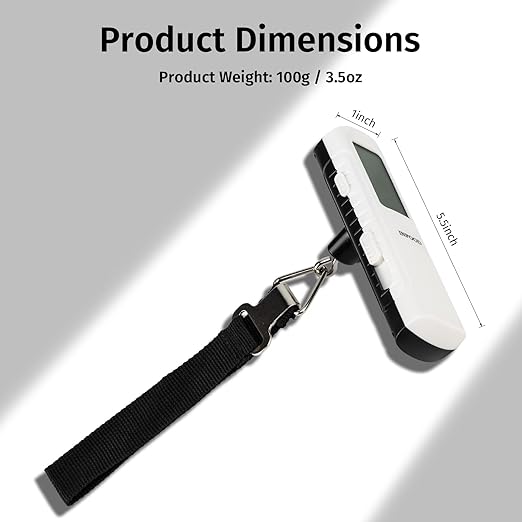 INFOOD Battery-Free Digital Luggage Scale, Suitcase Scale for Travel, Portable Luggage Weight Scale with Hook & LCD Display for Luggages, Packages & Bags, 110lb/50kg Handheld Scale, White