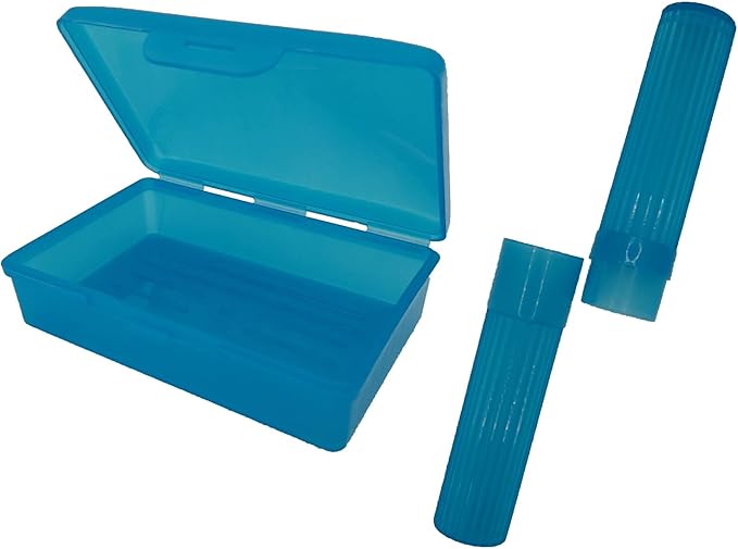 American Comb Blue Toothbrush Covers & Soap Box Set - Matching Colors - Tooth Brush Cover Cap, Soap Dish Travel, Soap Dish Holder Travel - Plastic Portable Set with Cover