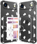 Compatible with iPhone 17 Air Case Card Holder for Women Cute Design,Wallet Phone Cases Transparent Cool Kawaii Protective (Clear Ghosts Halloween Hallowmas)