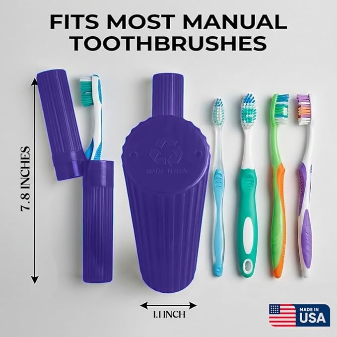 American Comb Toothbrush Holder - Purple, Made in USA, with Ventilation Holes, for Toothbrush Covers, Toothbrush Holder, Toothbrush Soft, Durable Design, Hygienic Bathroom Accessory