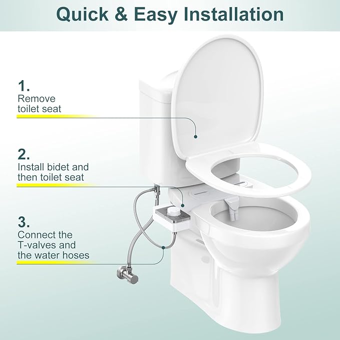 Bidet Attachment for Toilet, Ultra-Slim, Self Cleaning, Dual Nozzle, Feminine & Posterior Wash, Fresh Cold Water Sprayer, for Existing Toilets Seat, Baday Beday Badette Bedette, Silver