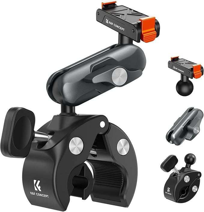 K&F CONCEPT Super Clamp Camera Mount with 360° Dual Ball Head, Bike/Motorcycle Handlebar Tube Mount Quick Release Compatible with Action 5 Pro/4/3