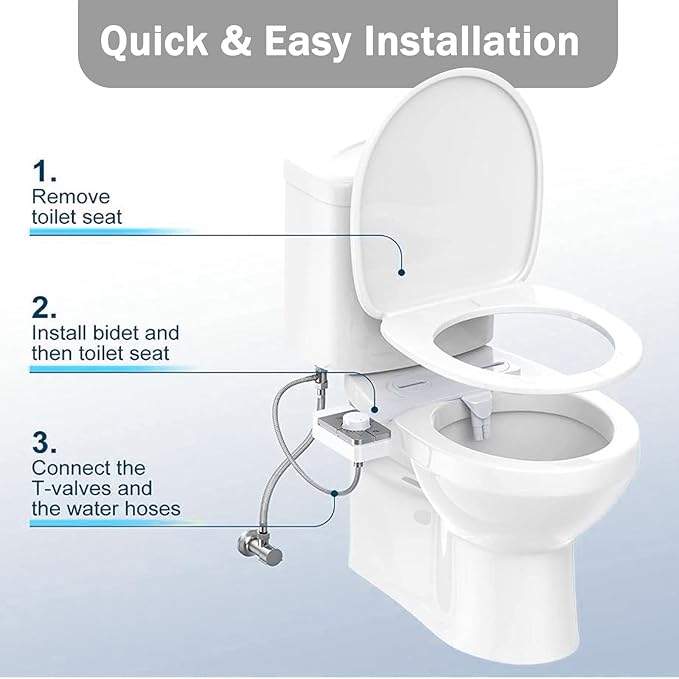 Bidet Attachment for Toilet Ultra-Slim Bidets for Existing Toilets, Non-Electric Bidet Toilet Seat Self-Cleaning Retractable Nozzles Badays for Toilets, Quick & Easy Installation Bedets