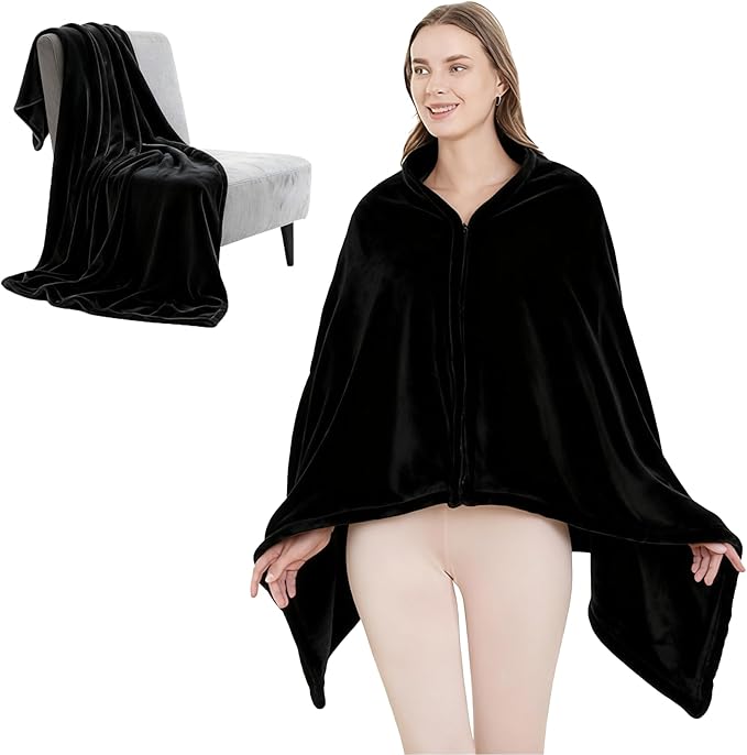 SNZ Wearable Blanket for Womens and Mens, Comfy Flannel Poncho, Snuggie Warm Shawl Wraps for Women, Birthday Gift Ideas