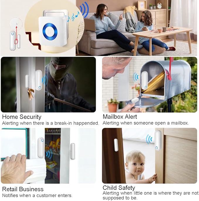 Caregiver Pager Door Alarms for Dementia Patients/Kids Safety/Home Security,Door Sensor Alarm for Elderly/Business/Home/Store/Mailbox (Two Sensor One Receiver)