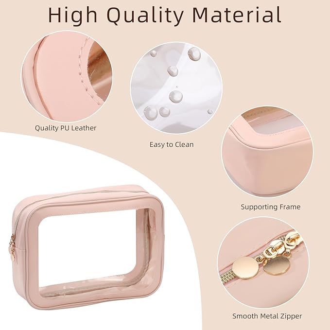 3PCS Diaper Bag Organizer Pouch Set，Clear Organizer Bags,TSA Approved Toiletry Bag,Clear Waterproof Cosmetic Bags with Zipper,Purse Organizer Pouches,Travel Organizer Bags for Woman and Kids