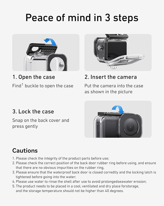 TELESIN Waterproof Case with Anti-Fog for DJI Osmo Action 6 Camera, Underwater Housing Shell Cage Supports 60M/196FT Deep Diving Scuba Snorkeling with Quick Release Bracket Screw Action 6 Accessories