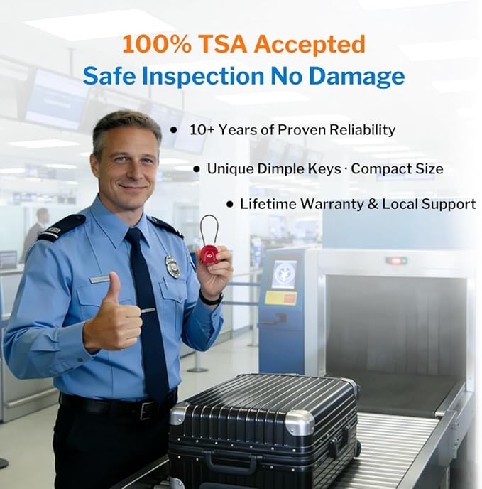 Forge TSA Approved Luggage Locks Ultra-Secure Dimple Key Cable Locks for Travel with Zinc Alloy Body- 2 Red Locks