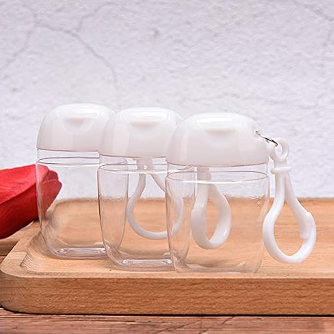 10 Pcs 1Oz 30ml Clear Empty Bottles Hand Sanitizer Travel Holder Hook Keychain Carriers White Flip Cap Reusable Portable Empty Bottle Refillable Cosmetic Container for Liquid Lotions Creams