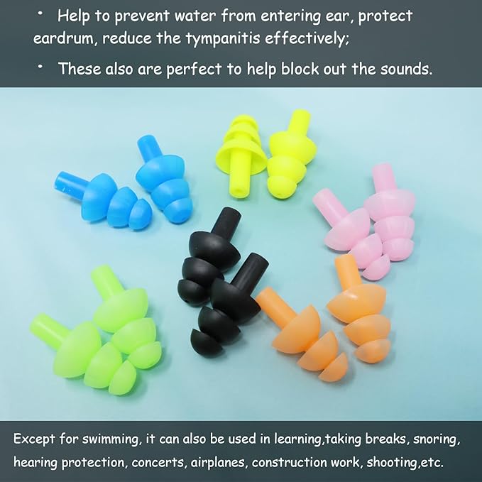 Honbay 6Pairs Reusable Silicone Swimming Earplugs Soft and Flexible Ear Plugs for Swimming, Learning, Hearing Protection, Concerts, Airplanes, Shooting, etc