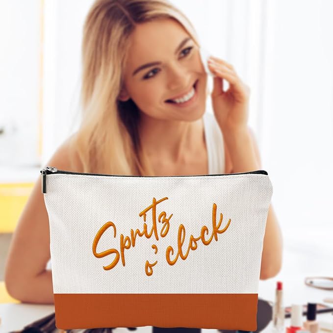 ZUYUROU Funny Makeup Bag for Women - Spritz o'clock Cocktail Lover Gift - Italian Summer Vacation Travel Pouch - Trendy Orange Color Block Toiletry Organizer for Bachelorette Party & Bridesmaids