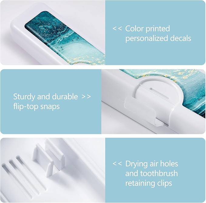 Toothbrush Travel Case - Colorful Pattern, Holder and Covers for Toothbrushes, Includes Tongue Scraper Case