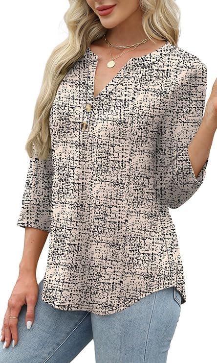 OFEEFAN Womens Tops 3/4 Sleeve Henley Shirts for Women Summer Outfits Fashion Clothing