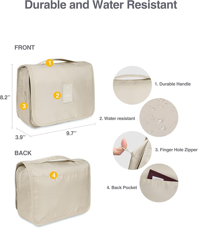 Luxtude Hanging Toiletry Bag for Women with Hanging Hook, Water-resistant Traveling Toiletries Bag, Portable Toiletry Travel Organizer Bag for Toiletries, Shower, Bathroom, Cosmetics Accessories etc.