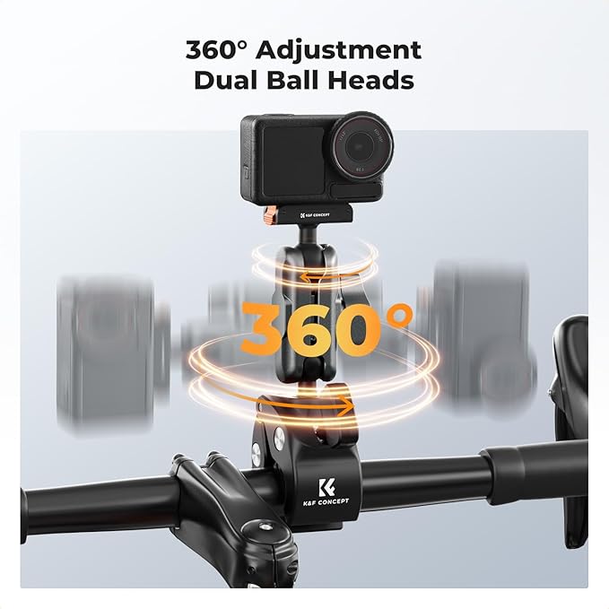 K&F CONCEPT Super Clamp Camera Mount with 360° Dual Ball Head, Bike/Motorcycle Handlebar Tube Mount Quick Release Compatible with Action 5 Pro/4/3