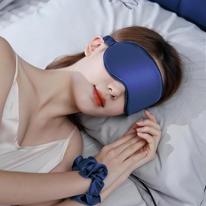 Silk Sleeping Mask,2Pack Silk Eye Mask with Adjustable Strap, Sleeping Aid Blindfold for Nap, Sleep Mask for Women to Full Night's Sleep, Travel and Nap (Black/Blue)