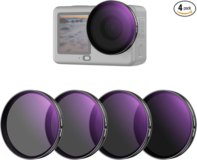 NEEWER ND/PL Filter Set Compatible with DJI Osmo Action 6 Only, ND8/PL+ND16/PL+ND32/PL+ND64/PL Polarized Neutral Density CPL Lens Filters Multicoated HD Action Camera Photography Accessories, FL-B3
