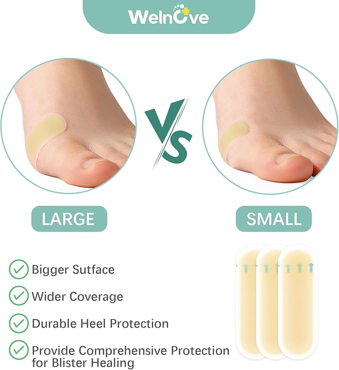 Welnove Gel Blister Bandages for Feet - 30ct Blister Cushion for Heel, Toe - Water-Resistant Hydrocolloid Bandages - Blister Pads for Prevention & Recovery (Spot Pack)