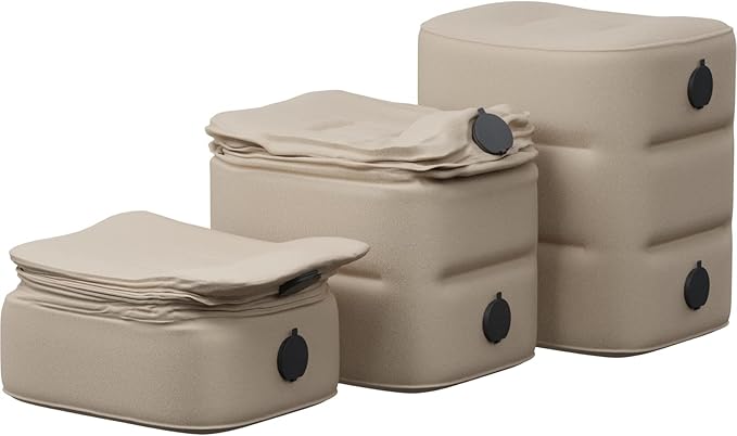 Inflatable Car Seat Foot Rest for Airplane or Toddler Bed for Air Plane (with Fast Inflating Bag) (Beige)