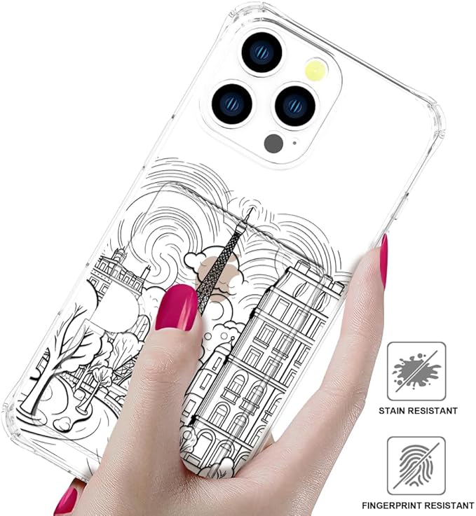 Compatible with iPhone 16 Pro Case Card Holder for Women Cute Design,Wallet Phone Cases Transparent Cool Kawaii Protective (Clear Paris City Eiffel Tower)
