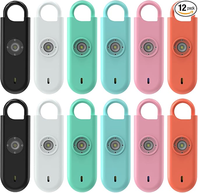 Fauxomor 140dB Personal Safety Alarm for Women, 12 Pack Safe Alarm Protection Keychain with Strobe Light & Low Battery Notice, Security Siren Self Defense for Kids Seniors College Girls, Multicolor