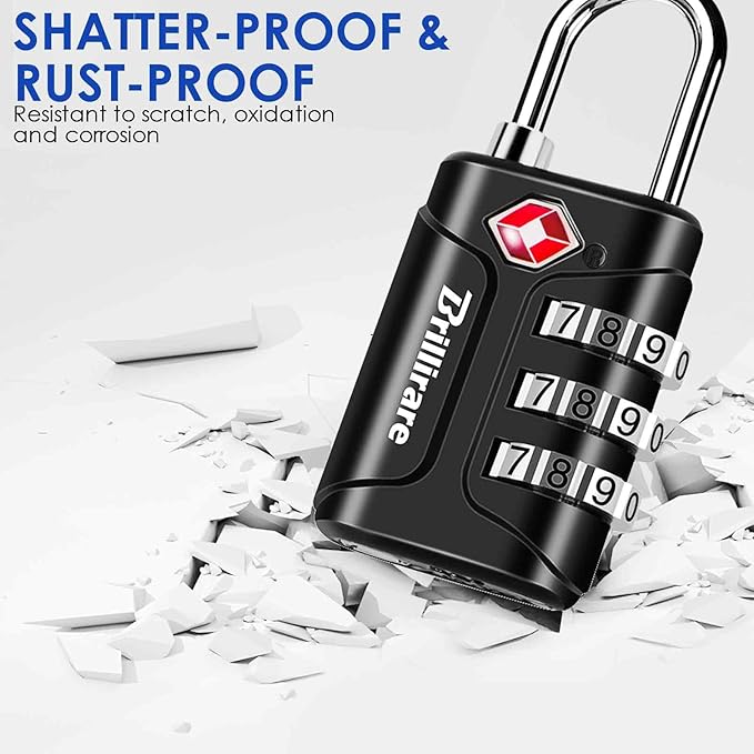 4 Pack TSA Approved Luggage Locks, Combination Travel Padlock, 3-Digit Waterproof Lock, TSA Accepted Outdoor Keyless Resettable Lock for Lockers, Bags, Backpack, Gym, Gate-Black