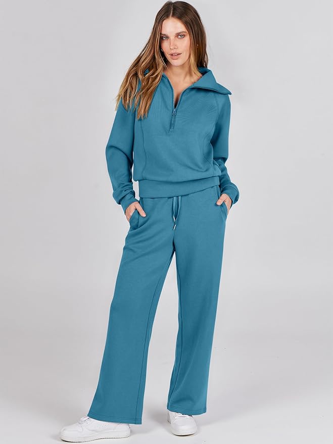 ANRABESS Women 2 Piece Outfits 2025 Fall Fashion Airport Wide Leg Pants Lounge Set Leisure Travel Vacation Clothes Sweatsuits