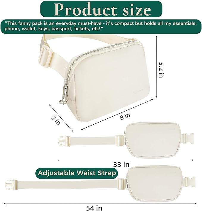 Anti-Theft Fanny Pack for Women & Men, Lightweight Secure Crossbody Waist Bag with Anti-Slip Adjustable Strap for Travel, Hiking, Running, Water-Resistant Belt Bag, Everyday Essentials Organizer Beige