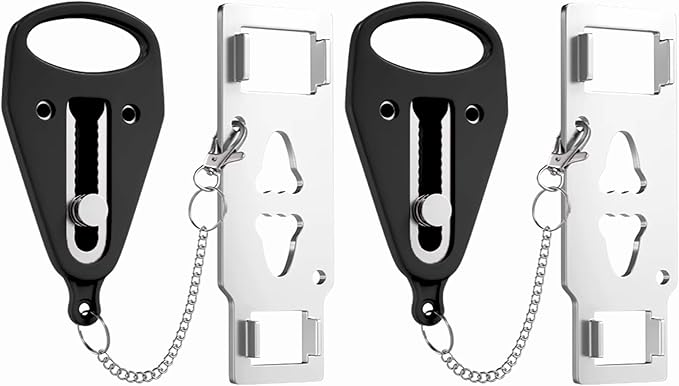 Portable Door Lock 2 Pack for Travel – Hotel Door Locks for Travelers Security – Door Safety Lock from Inside for Home & Apartment – Travel Locks for Hotel Rooms – (Black)