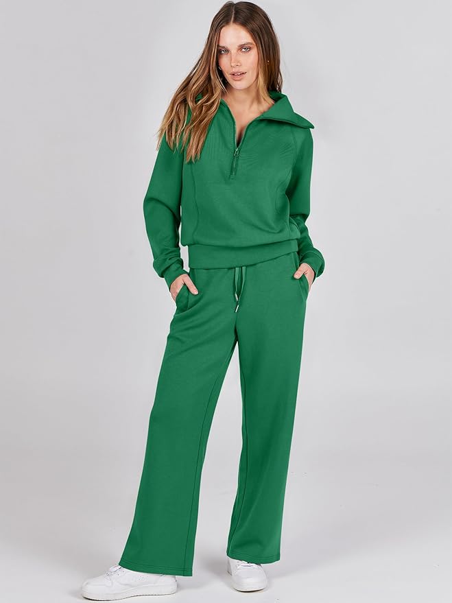 ANRABESS Women 2 Piece Outfits 2025 Fall Fashion Airport Wide Leg Pants Lounge Set Leisure Travel Vacation Clothes Sweatsuits