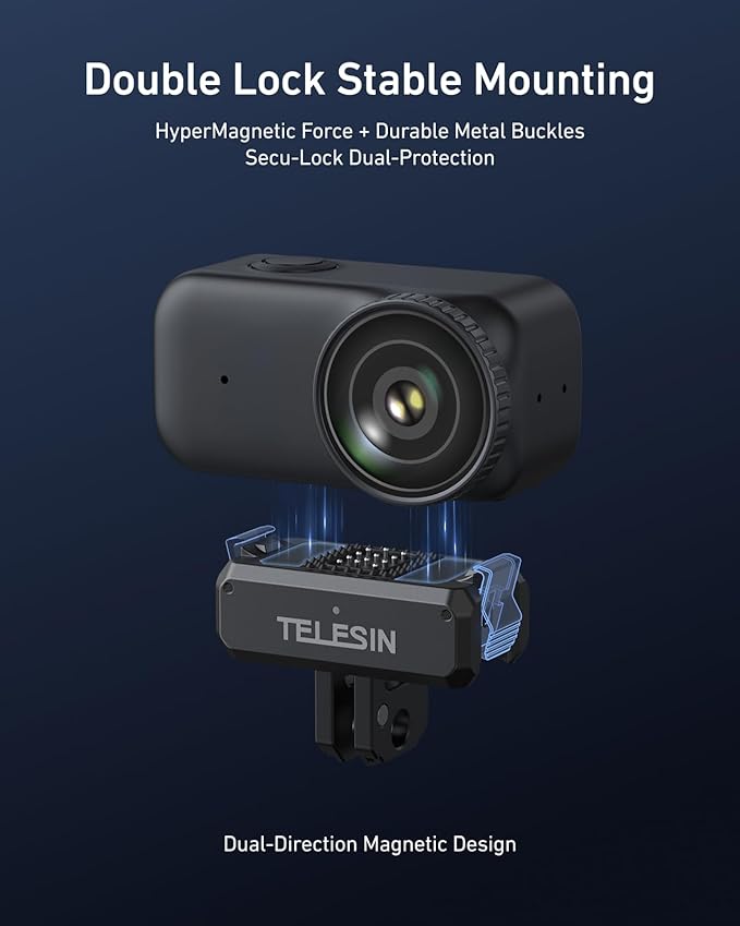 TELESIN Mini Selfie Stick & Magnetic Quick-Release Charging Adapter Mount for DJI Osmo Nano/Xtra Atto, 2-in-1 360° Adjustable Vlog Tripod with 1/4" Screw Hole Foldable Base, Anti-Slip Handle Grip