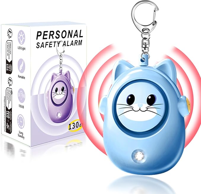 Personal Alarms for Women – 130dB Loud Siren, Safety Keychain with LED Light, Cute Cat Design Security Device for Women, Children, Elderly