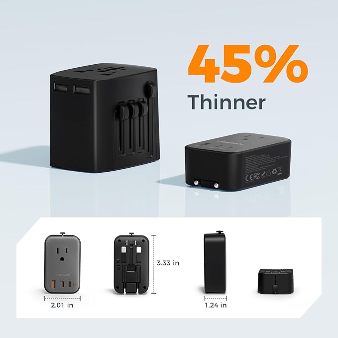 TESSAN Travel Adapter PD 20W, Universal Power Adapter 2 USB C 1 USB A, Ultra Thin International Plug Adaptor Worldwide Outlet for US to European UK Italy Spain New Zealand (Type C G A I), 1 Pack