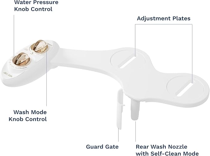 LUXE Bidet NEO 185 - Dual Nozzle, Self-Cleaning, Non-Electric Bidet Attachment for Toilet Seat, Adjustable Water Pressure, Rear & Feminine Wash (Gold)