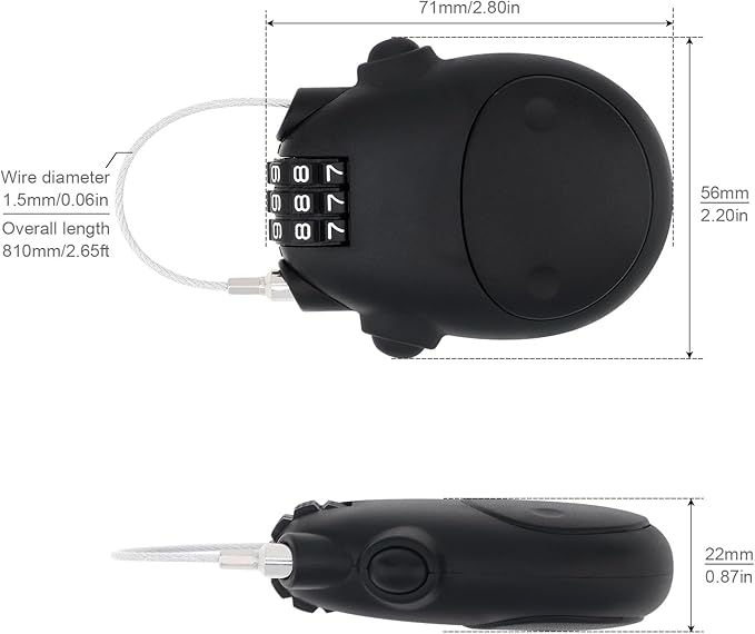 Combination Cable Lock, Cable Luggage Locks with 30 inch Retractable Steel Cable, Travel Lock Combo Mini Lock for Suitcase Stroller Bike (2, Black)